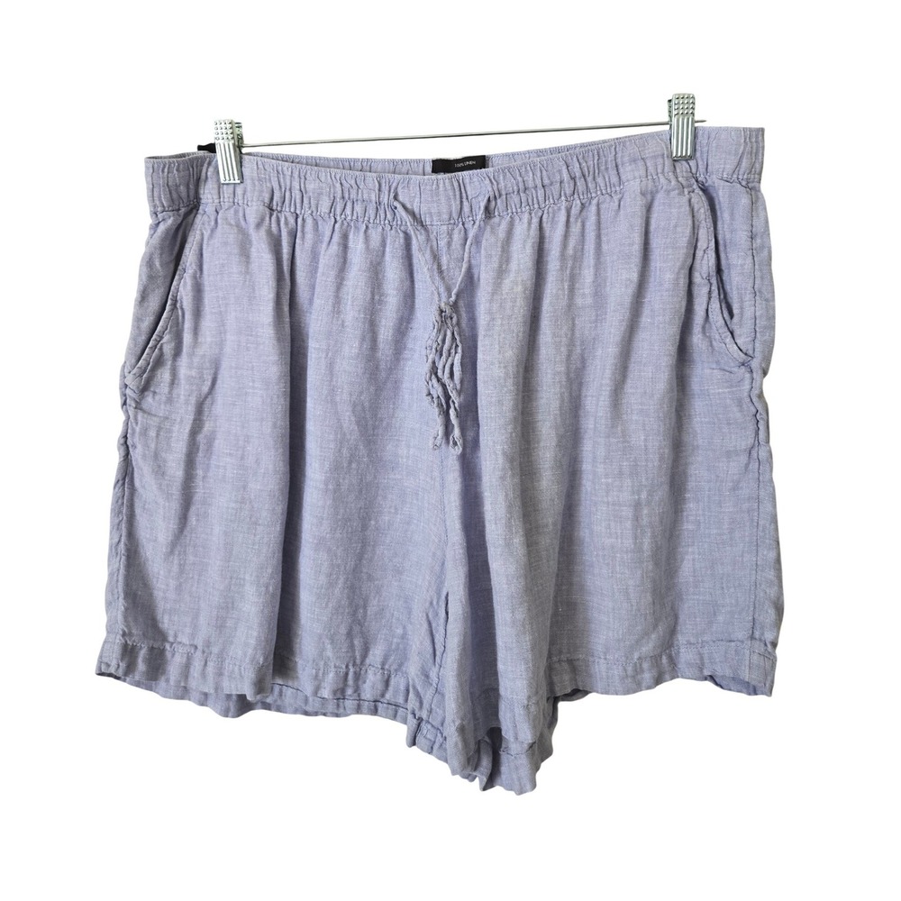 Tahari Womens 2X Shorts 100% Linen Elastic Drawstring Relaxed Blue Travel